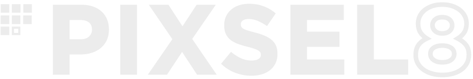 PIXSEL8 logo with pixel-style squares and numeral 8.