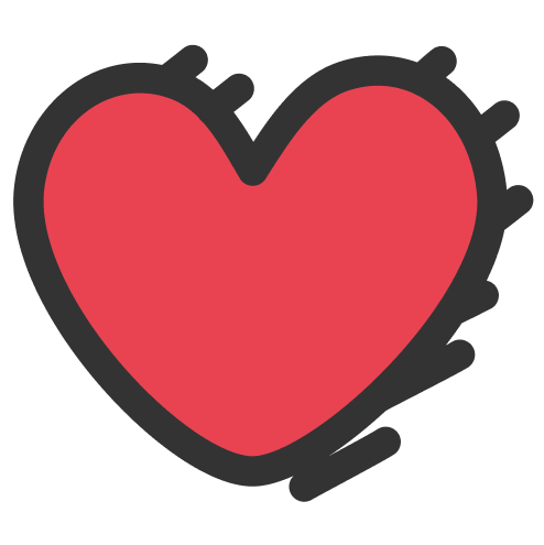 Red heart with a thick black outline and sketch-style accents.