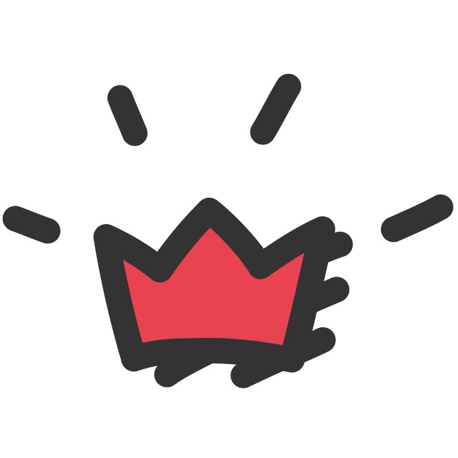 Red crown icon with black outline and rays around it, symbolizing royalty or achievement.